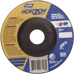 Norton - 24 Grit, 5" Wheel Diam, 1/4" Wheel Thickness, 7/8" Arbor Hole, Type 27 Depressed Center Wheel - Ceramic, 12,225 Max RPM - Americas Industrial Supply