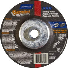 Norton - 24 Grit, 4-1/2" Wheel Diam, 1/4" Wheel Thickness, Type 27 Depressed Center Wheel - Aluminum Oxide - Americas Industrial Supply
