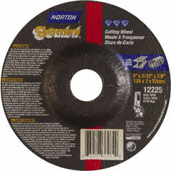 Norton - 46 Grit, 5" Wheel Diam, 3/32" Wheel Thickness, 7/8" Arbor Hole, Type 27 Depressed Center Wheel - Aluminum Oxide - Americas Industrial Supply