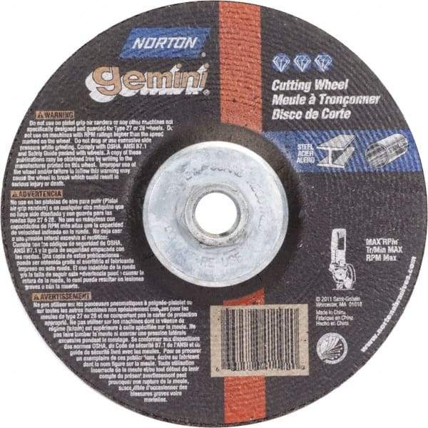 Norton - 36 Grit, 4-1/2" Wheel Diam, 1/8" Wheel Thickness, Type 27 Depressed Center Wheel - Aluminum Oxide, 13,580 Max RPM - Americas Industrial Supply