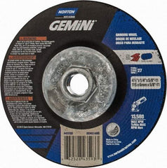 Norton - 24 Grit, 4-1/2" Wheel Diam, 1/4" Wheel Thickness, Type 27 Depressed Center Wheel - Aluminum Oxide, 13,580 Max RPM - Americas Industrial Supply