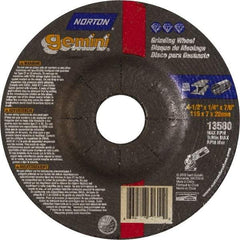 Norton - 6" Wheel Diam, 1/4" Wheel Thickness, 7/8" Arbor Hole, Type 27 Depressed Center Wheel - Aluminum Oxide, 10,185 Max RPM, Compatible with Angle Grinder - Americas Industrial Supply