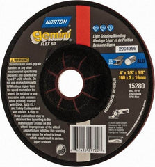 Norton - 60 Grit, 4" Wheel Diam, 1/8" Wheel Thickness, 5/8" Arbor Hole, Type 27 Depressed Center Wheel - Aluminum Oxide, 13,500 Max RPM - Americas Industrial Supply
