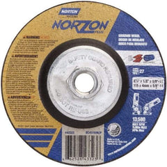 Norton - 24 Grit, 4-1/2" Wheel Diam, 1/8" Wheel Thickness, Type 27 Depressed Center Wheel - Ceramic, 13,580 Max RPM - Americas Industrial Supply