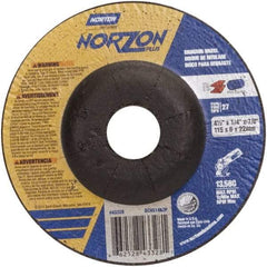 Norton - 24 Grit, 4-1/2" Wheel Diam, 1/4" Wheel Thickness, 7/8" Arbor Hole, Type 27 Depressed Center Wheel - Ceramic, 13,580 Max RPM - Americas Industrial Supply