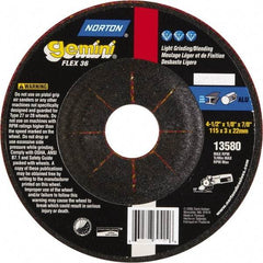 Norton - 36 Grit, 4-1/2" Wheel Diam, 1/8" Wheel Thickness, 7/8" Arbor Hole, Type 29 Depressed Center Wheel - Aluminum Oxide - Americas Industrial Supply