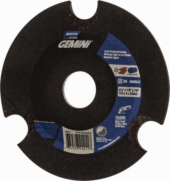 Norton - 60 Grit, 4-1/2" Wheel Diam, 1/8" Wheel Thickness, 7/8" Arbor Hole, Type 29 Depressed Center Wheel - Aluminum Oxide - Americas Industrial Supply