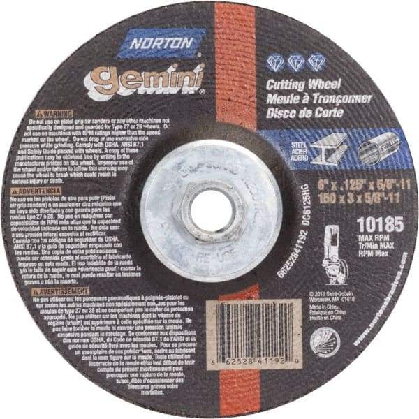 Norton - 36 Grit, 6" Wheel Diam, 1/8" Wheel Thickness, Type 27 Depressed Center Wheel - Aluminum Oxide - Americas Industrial Supply