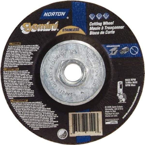 Norton - 36 Grit, 6" Wheel Diam, 3/32" Wheel Thickness, Type 27 Depressed Center Wheel - Aluminum Oxide - Americas Industrial Supply