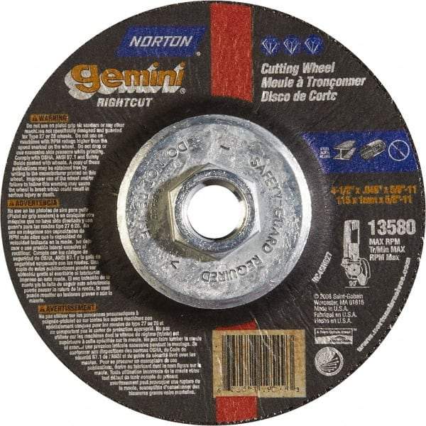 Norton - 46 Grit, 4-1/2" Wheel Diam, Type 27 Depressed Center Wheel - Aluminum Oxide - Americas Industrial Supply
