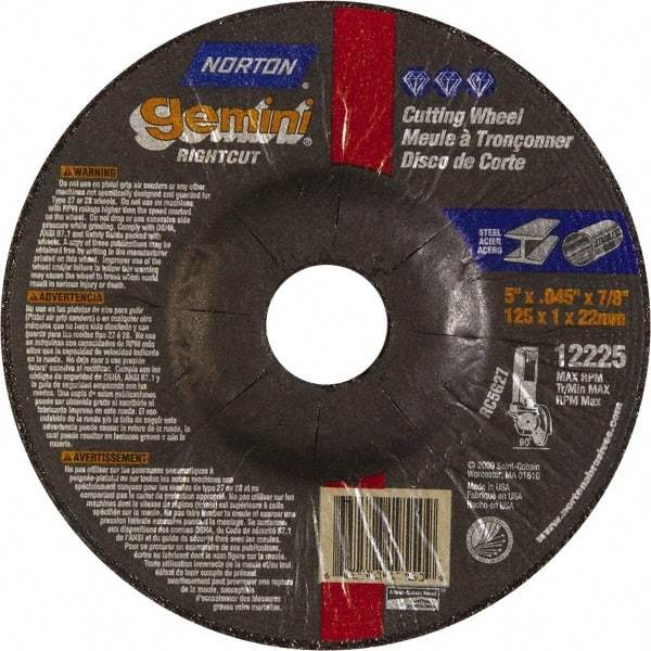 Norton - 46 Grit, 5" Wheel Diam, 7/8" Arbor Hole, Type 27 Depressed Center Wheel - Aluminum Oxide - Americas Industrial Supply