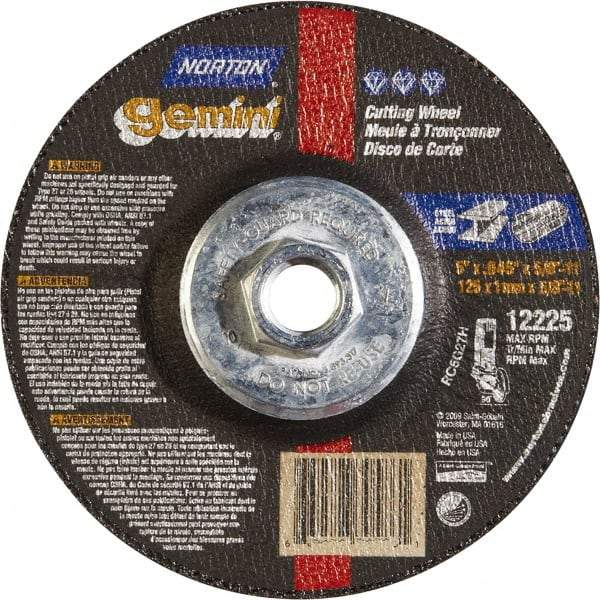 Norton - 46 Grit, 5" Wheel Diam, Type 27 Depressed Center Wheel - Aluminum Oxide - Americas Industrial Supply