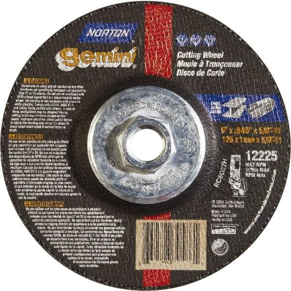Norton - 46 Grit, 5" Wheel Diam, Type 27 Depressed Center Wheel - Aluminum Oxide - Americas Industrial Supply