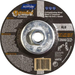 Norton - 24 Grit, 4-1/2" Wheel Diam, 1/8" Wheel Thickness, Type 27 Depressed Center Wheel - Aluminum Oxide, 13,580 Max RPM - Americas Industrial Supply