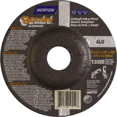 Norton - 24 Grit, 4-1/2" Wheel Diam, 1/8" Wheel Thickness, 7/8" Arbor Hole, Type 27 Depressed Center Wheel - Aluminum Oxide, 13,580 Max RPM - Americas Industrial Supply