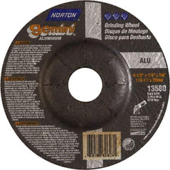 Norton - 24 Grit, 4-1/2" Wheel Diam, 1/4" Wheel Thickness, 7/8" Arbor Hole, Type 27 Depressed Center Wheel - Aluminum Oxide, 13,580 Max RPM - Americas Industrial Supply