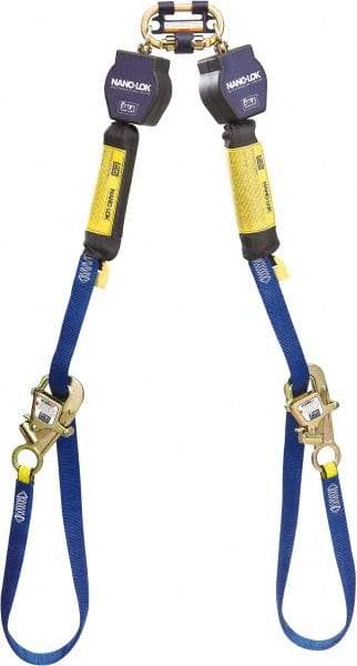 DBI/SALA - 9' Long, 420 Lb Capacity, 2 Leg Twin Leg Harness Self-Retracting Lifeline - 25/32" Diam, Dyneema & Polyester Webbing, Tie-Back Snap Hook Anchorage Connection - Americas Industrial Supply
