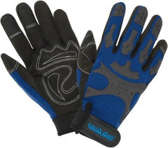 PRO-SAFE - Size S (7) Synthetic Synthetic Leather General Protection Work Gloves - For Mechanic's & Lifting, Uncoated, Hook & Loop Cuff, Full Fingered, Black/Blue, Paired - Americas Industrial Supply