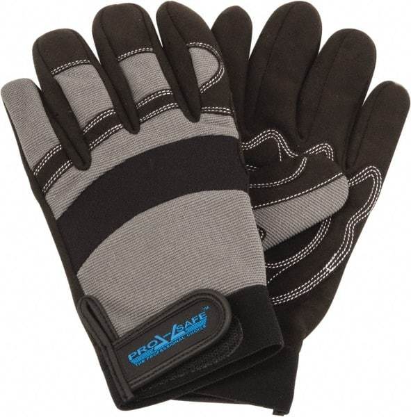 PRO-SAFE - Size M (8) Synthetic Synthetic Leather General Protection Work Gloves - For Mechanic's & Lifting, Uncoated, Hook & Loop Cuff, Full Fingered, Black/Gray, Paired - Americas Industrial Supply