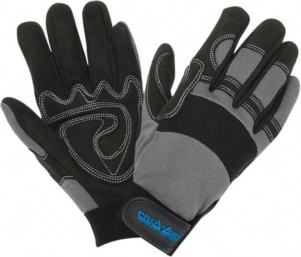 PRO-SAFE - Size S (7) Synthetic Synthetic Leather General Protection Work Gloves - For Mechanic's & Lifting, Uncoated, Hook & Loop Cuff, Full Fingered, Black/Gray, Paired - Americas Industrial Supply