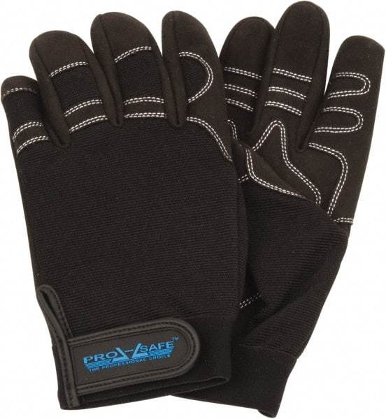 PRO-SAFE - Size XL (10) Synthetic Synthetic Leather General Protection Work Gloves - For Mechanic's & Lifting, Uncoated, Hook & Loop Cuff, Full Fingered, Black, Paired - Americas Industrial Supply