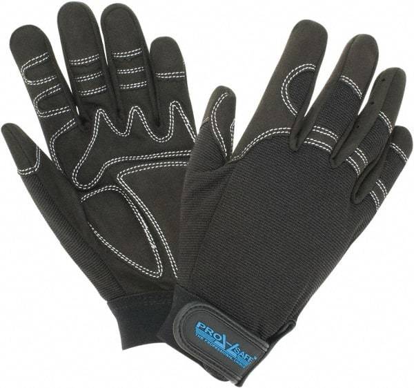 PRO-SAFE - Size S (7) Synthetic Synthetic Leather General Protection Work Gloves - For Mechanic's & Lifting, Uncoated, Hook & Loop Cuff, Full Fingered, Black, Paired - Americas Industrial Supply