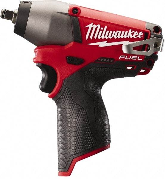 Milwaukee Tool - 3/8" Drive 12 Volt Pistol Grip Cordless Impact Wrench & Ratchet - 0 to 2,650 RPM, 0 to 3,500 BPM, 116.66 Ft/Lb Torque, Lithium-Ion Batteries Not Included - Americas Industrial Supply