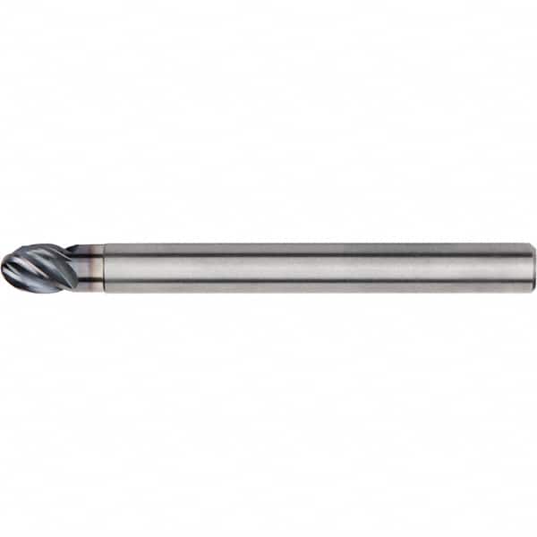 Kennametal - 12mm Diam, 12mm LOC, 4 Flute Solid Carbide Ball End Mill - AlTiN Finish, Single End, 125mm OAL, 12mm Shank Diam, Spiral Flute - Americas Industrial Supply