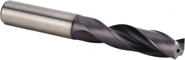 Kennametal - 17/32" 140° Spiral Flute Solid Carbide Screw Machine Drill Bit - Multilayer TiAlN Finish, Right Hand Cut, 60mm Flute Length, 107mm OAL, Standard Point, Straight Shank, Through Coolant - Americas Industrial Supply