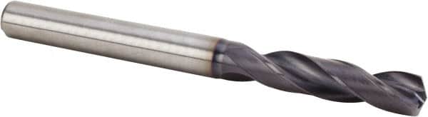 Kennametal - #1 140° Spiral Flute Solid Carbide Screw Machine Drill Bit - Multilayer TiAlN Finish, Right Hand Cut, 28mm Flute Length, 66mm OAL, Standard Point, Straight Shank, Through Coolant - Americas Industrial Supply