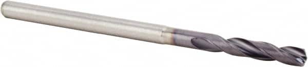 Kennametal - #34 140° Spiral Flute Solid Carbide Screw Machine Drill Bit - Multilayer TiAlN Finish, Right Hand Cut, 16mm Flute Length, 50mm OAL, Standard Point, Straight Shank, Through Coolant - Americas Industrial Supply