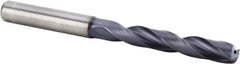 Kennametal - 5.3mm 140° Spiral Flute Solid Carbide Screw Machine Drill Bit - Multilayer TiAlN Finish, Right Hand Cut, 28mm Flute Length, 66mm OAL, Standard Point, Straight Shank, Through Coolant - Americas Industrial Supply