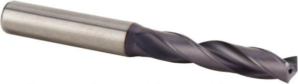 Kennametal - 0.332" 140° Spiral Flute Solid Carbide Screw Machine Drill Bit - Multilayer TiAlN Finish, Right Hand Cut, 47mm Flute Length, 89mm OAL, Standard Point, Straight Shank, Through Coolant - Americas Industrial Supply