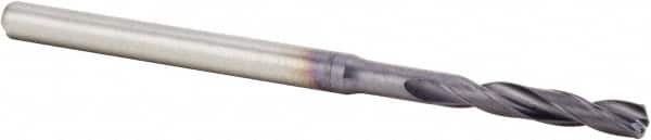 Kennametal - #40 140° Spiral Flute Solid Carbide Screw Machine Drill Bit - Multilayer TiAlN Finish, Right Hand Cut, 16mm Flute Length, 50mm OAL, Standard Point, Straight Shank, Through Coolant - Americas Industrial Supply