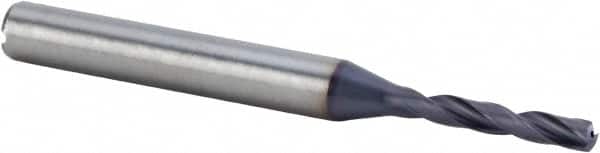 Kennametal - 3mm 140° Spiral Flute Solid Carbide Screw Machine Drill Bit - Multilayer TiAlN Finish, Right Hand Cut, 20mm Flute Length, 62mm OAL, Standard Point, Straight Shank, Through Coolant - Americas Industrial Supply