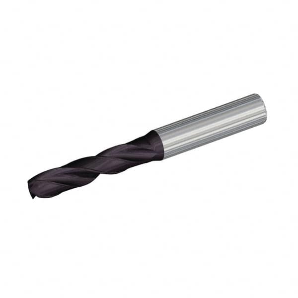Kennametal - 4.9mm 140° Spiral Flute Solid Carbide Screw Machine Drill Bit - Multilayer TiAlN Finish, Right Hand Cut, 28mm Flute Length, 66mm OAL, Standard Point, Straight Shank - Americas Industrial Supply