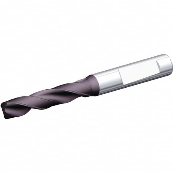 Kennametal - 12.2mm 140° Spiral Flute Solid Carbide Screw Machine Drill Bit - Multilayer TiAlN Finish, Right Hand Cut, 60mm Flute Length, 107mm OAL, Standard Point, Whistle Notch Shank - Americas Industrial Supply