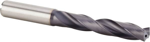 Kennametal - 12.8mm 140° Solid Carbide Jobber Drill - Multilayer TiAlN Finish, Right Hand Cut, Spiral Flute, Straight Shank, 124mm OAL, Standard Point - Americas Industrial Supply