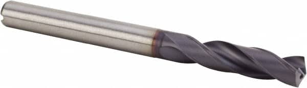 Kennametal - 0.234" 140° Spiral Flute Solid Carbide Screw Machine Drill Bit - Multilayer TiAlN Finish, Right Hand Cut, 28mm Flute Length, 66mm OAL, Standard Point, Straight Shank, Through Coolant - Americas Industrial Supply
