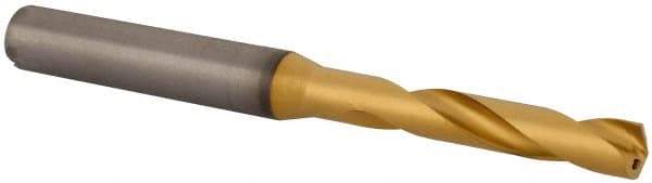 Kennametal - 6.1mm 140° Spiral Flute Solid Carbide Screw Machine Drill Bit - Multilayer TiAlN Finish, Right Hand Cut, 34mm Flute Length, 79mm OAL, Standard Point, Straight Shank, Through Coolant - Americas Industrial Supply