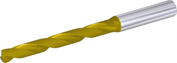 Kennametal - 4.1mm 140° Spiral Flute Solid Carbide Screw Machine Drill Bit - Multilayer TiAlN Finish, Right Hand Cut, 24mm Flute Length, 66mm OAL, Standard Point, Straight Shank, Through Coolant - Americas Industrial Supply