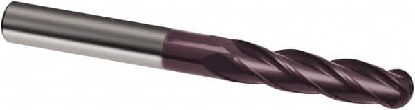 Guhring - 10mm Diam, 40mm LOC, 4 Flute Solid Carbide Ball End Mill - FIREX Finish, Single End, 100mm OAL, 10mm Shank Diam, Spiral Flute - Americas Industrial Supply