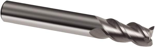 Guhring - 4mm, 8mm LOC, 4mm Shank Diam, 50mm OAL, 3 Flute, Solid Carbide Square End Mill - Single End, Uncoated, Spiral Flute, 45° Helix, Right Hand Cut, Right Hand Flute, Series 3203 - Americas Industrial Supply