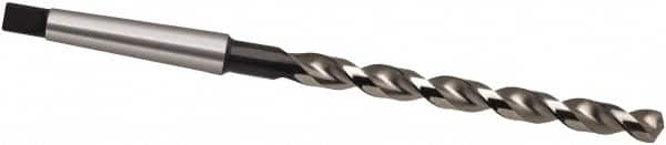 Taper Shank Drill Bit: 0.4375″ Dia, 1MT, 130 °, High Speed Steel Bright/Uncoated & Oxide, 4.9213″ Flute Length, 8.1102″ OAL, Cone Relief Point, Parabolic Flute