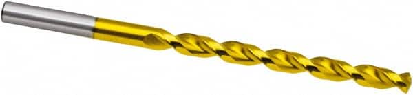 Guhring - 10.2mm, 130° Point, Parabolic Flute, High Speed Steel Taper Length Drill Bit - TiN Finish, 121mm Flute Length, 184mm OAL, Series 668 - Americas Industrial Supply