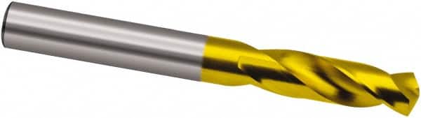 Guhring - 4.25mm 130° Spiral Flute Cobalt Screw Machine Drill Bit - TiN Finish, Right Hand Cut, 22mm Flute Length, 55mm OAL, Cone Relief Point, Straight Shank - Americas Industrial Supply