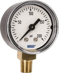 Wika - 1-1/2" Dial, 1/8 Thread, 0-200 Scale Range, Pressure Gauge - Lower Connection Mount, Accurate to 3-2-3% of Scale - Americas Industrial Supply