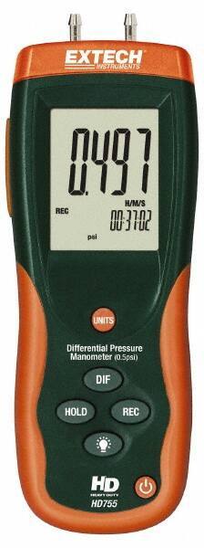 Extech - 2 Max psi, 0.3% FS% Accuracy, Differential Pressure Manometer - -1 to 0.5 Maximum PSI, -13.85 to 13.85 Inch Water Column - Americas Industrial Supply