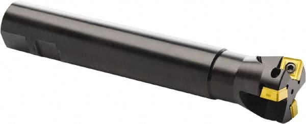 Seco - 87° Lead Angle, 40mm Min Cut Diam, 11mm Max Depth of Cut, Indexable Chamfer and Angle End Mill - 3 Inserts, SC.. 1206.. Insert Style, 200mm Overall Length, Through Coolant, Straight Shank - Americas Industrial Supply