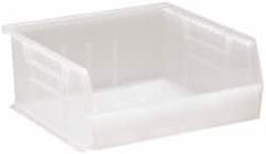 Quantum Storage - 50 Lb. Load Capacity, 10-7/8" Deep, Clear Polypropylene Hopper Stacking Bin - 5" High x 11" Wide x 10-7/8" Long - Americas Industrial Supply